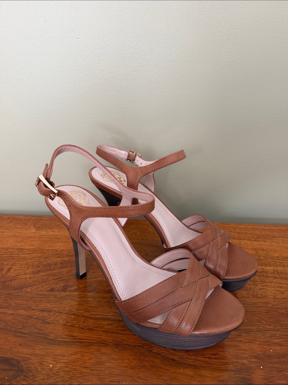 Vince Camuto Brown Leather Platform Sandal Heel - Women *NEW*
